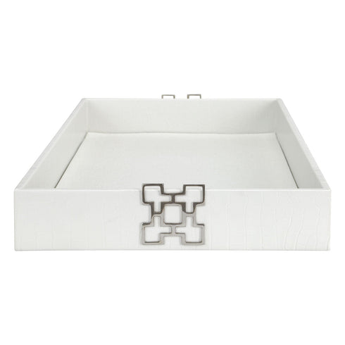 White Croc Leather Tray Geo